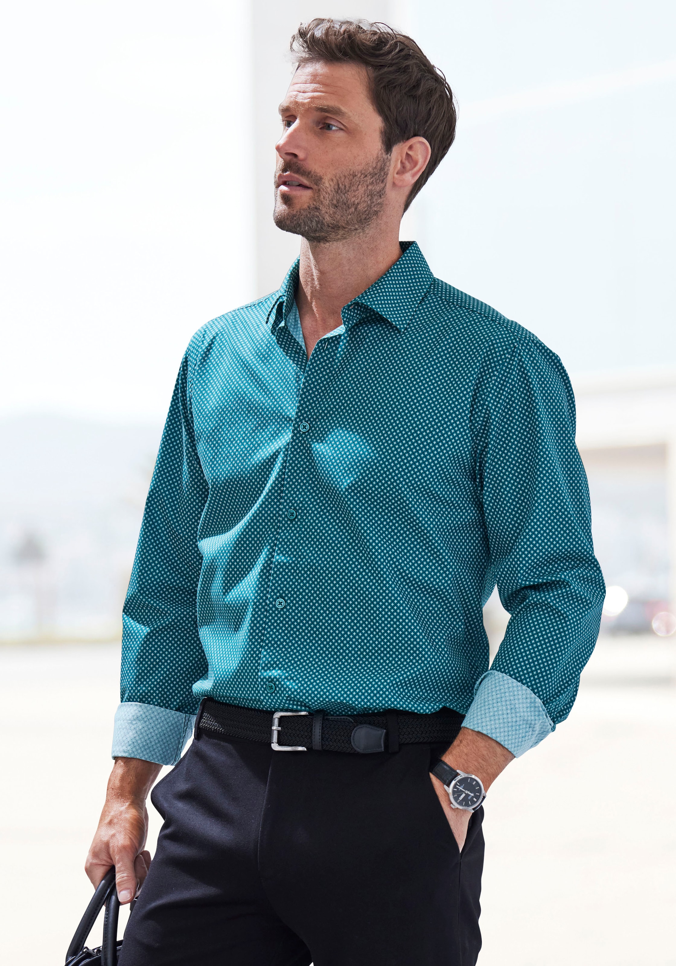 H.I.S Langarmhemd »Regular fit« mit Haifischkragen und allover Print aus reiner Baumwolle