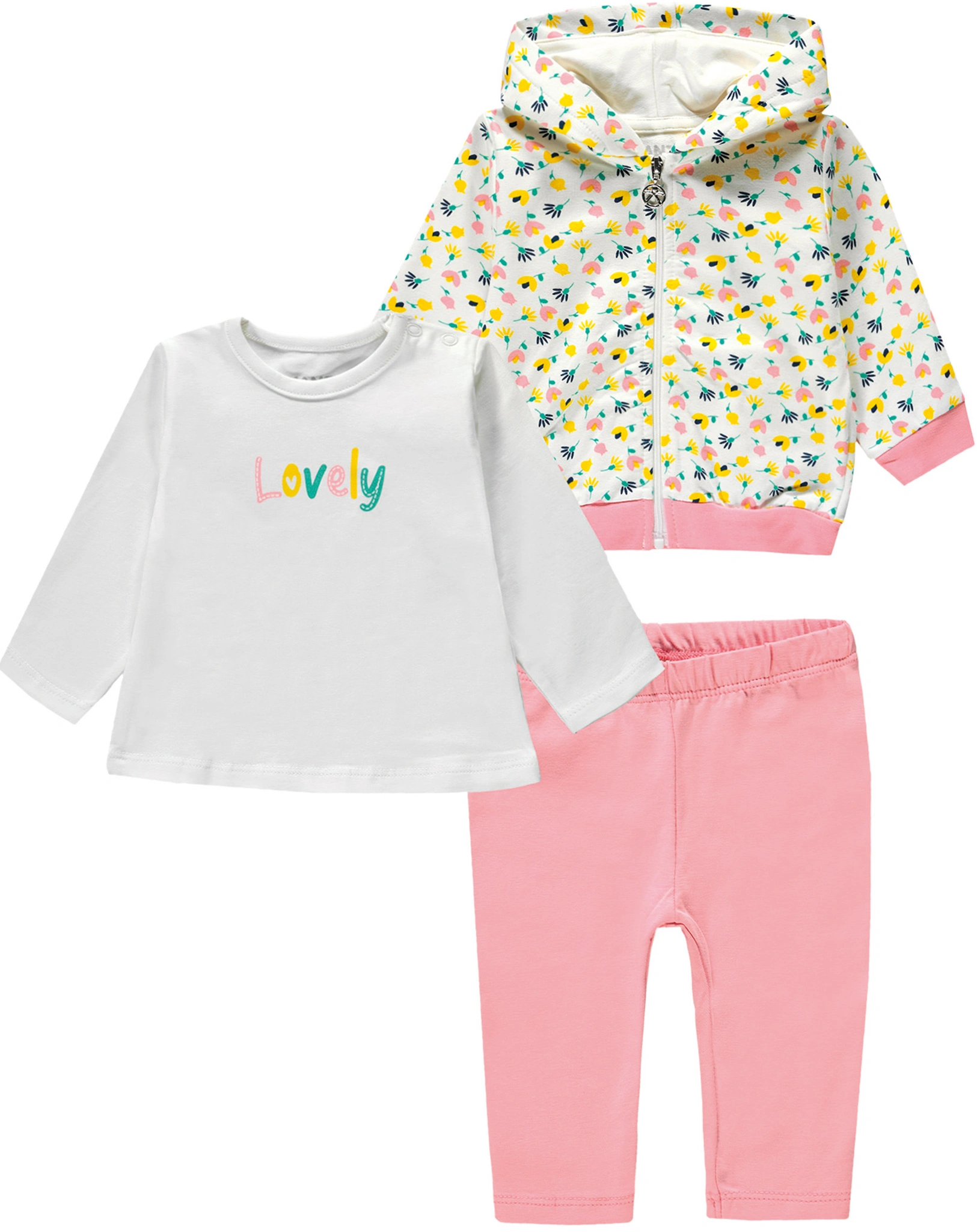 Sweatjacke LAMA mit Shirt und Hose in snow white
