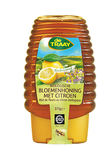 De Traay Bloemenhoning met Citroen Biologisch Knijpfles 365GR
