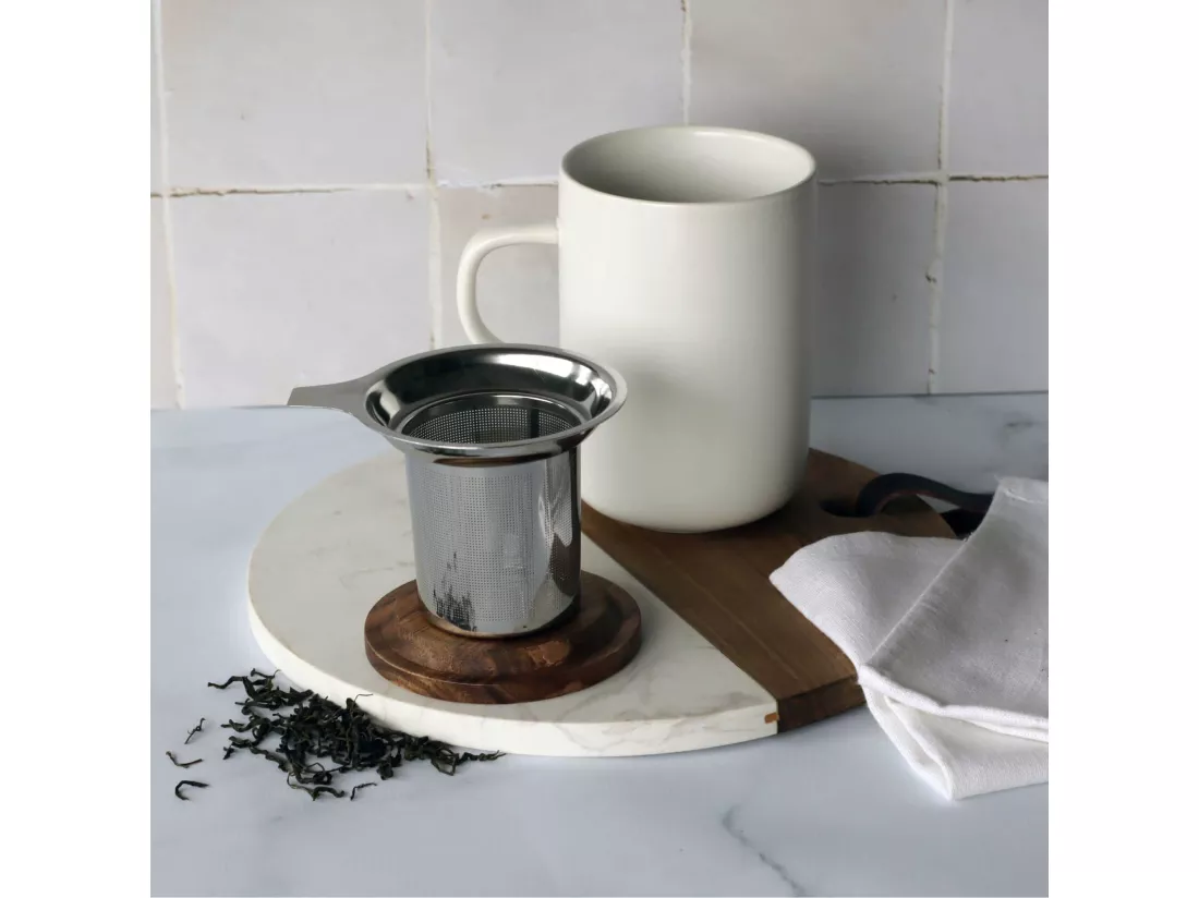 Ogo Living - Tisaniere Juliet Blanc En Gres Et Couvercle En Acacia De 475 Ml Ogo