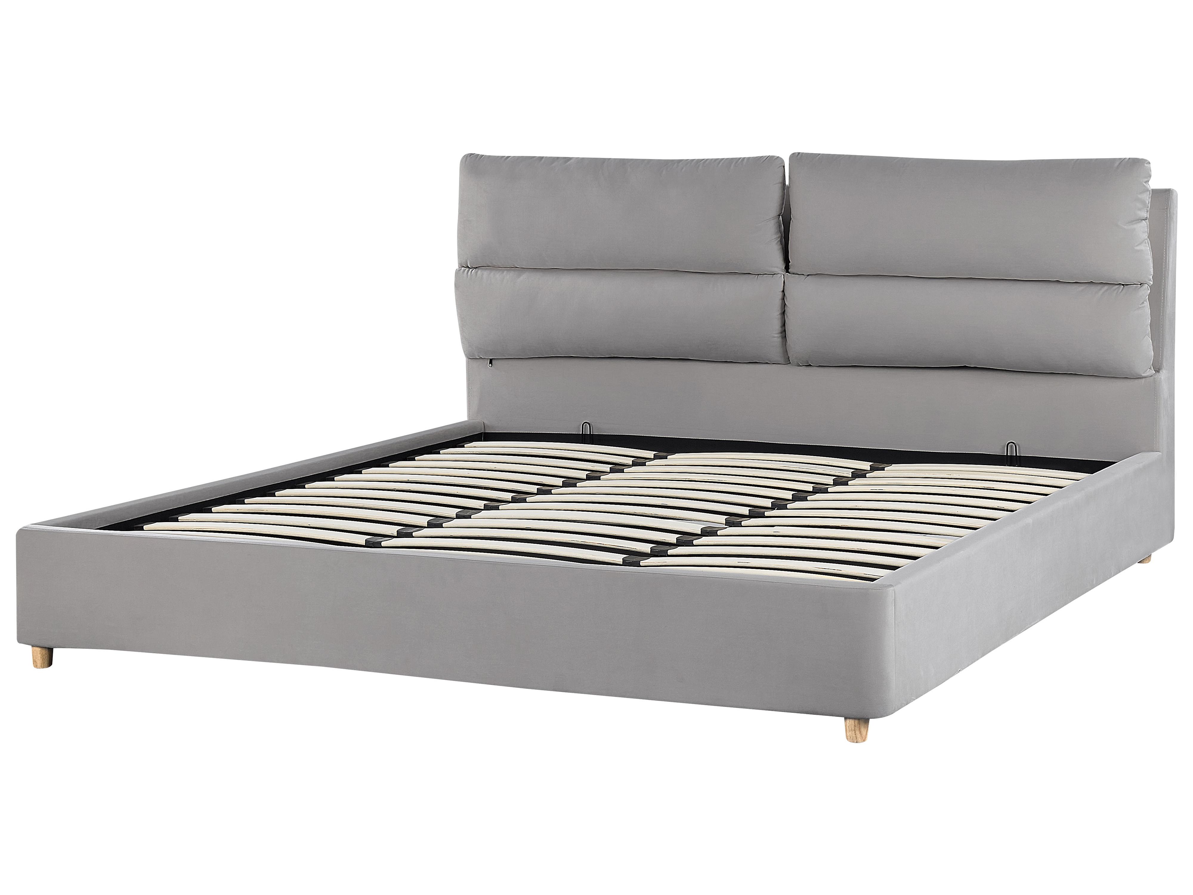 Bed met opbergruimte Fluweel BATILLY 180 x 200 cm Lichtgrijs