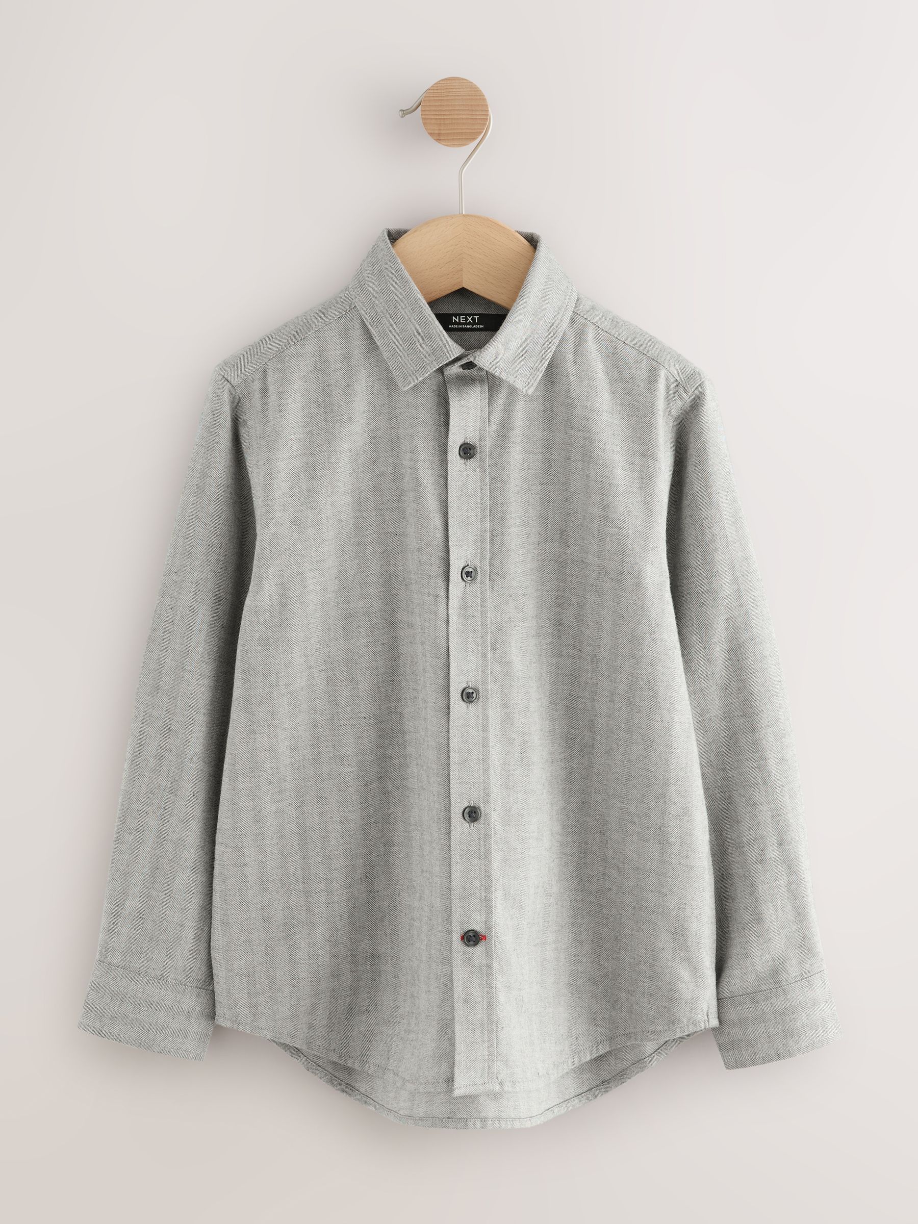 Grijs - Long Sleeve Herringbone Shirt (3-16yrs)