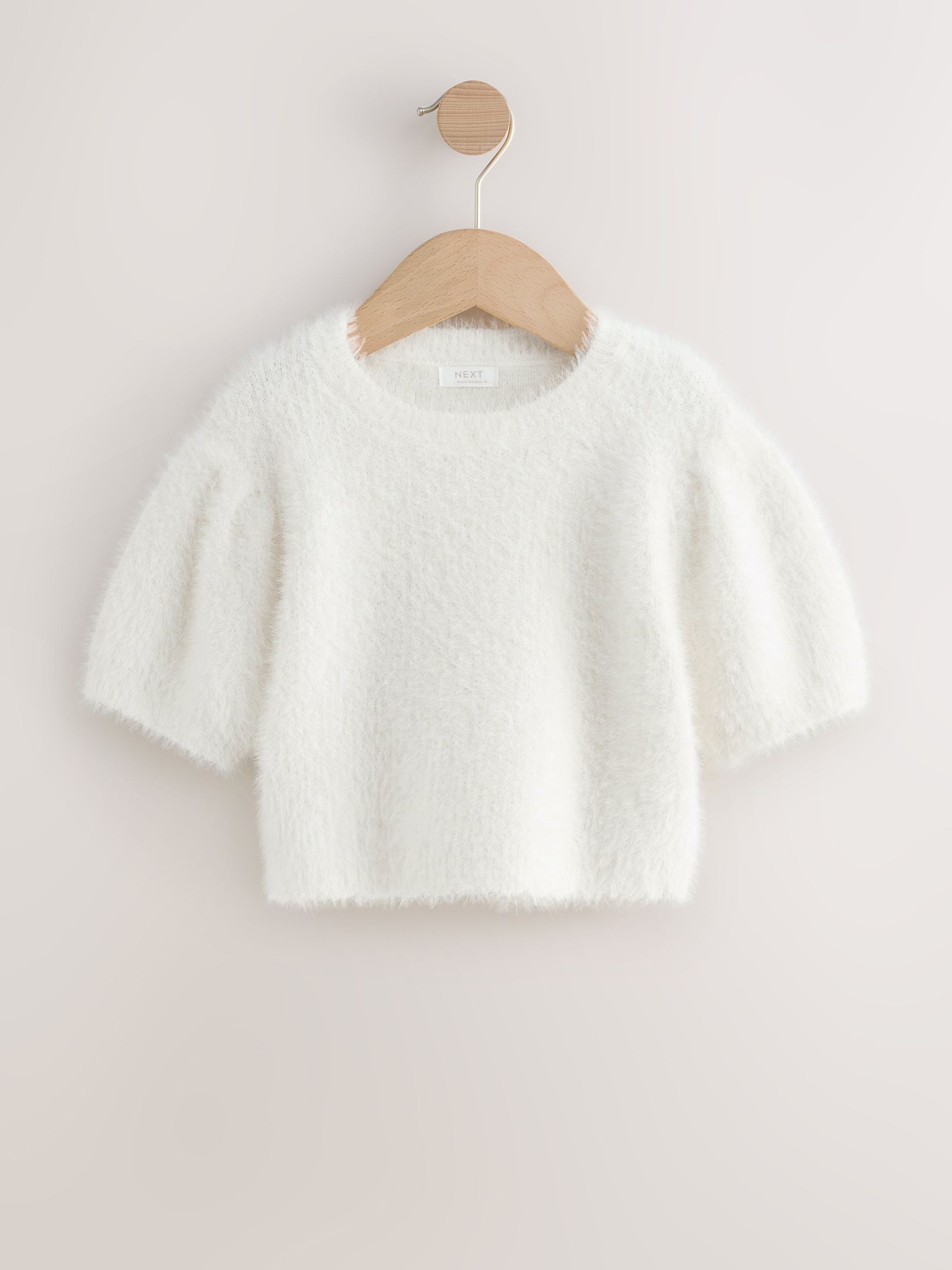 Ecru - Fluffy Short Sleeve Top (3-16yrs)