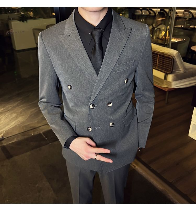 Blueforce - Set: Effen blazer + Hoge taille rechte broek