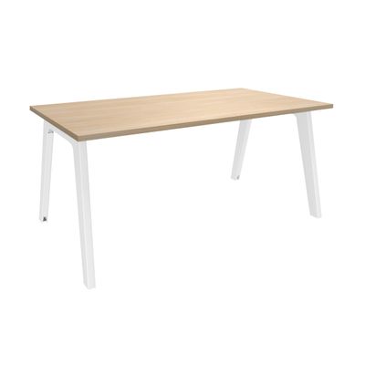 Bureau simple STEELY - L140 cm - Bureau de départ - Pieds blanc - plateau imitation Chêne clair