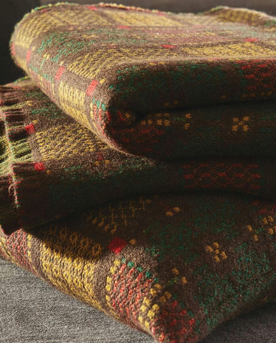 Manta de lã jacquard multicolorida para o Natal