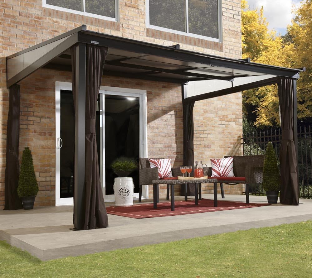 Sojag Budapest 1012 | Aluminium Terrassenüberdachung 3x4 m | Bronze | Verstellbare Dachplatten aus ACP & Doppelstegplatten | Mit Moskitonetz & Vorhängen | Ganzjährig wetterfest