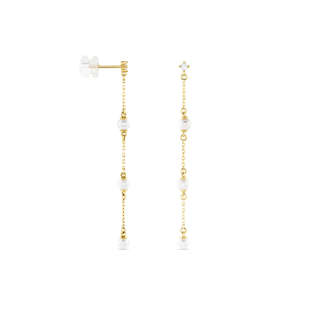 Boucles D'oreilles Pendantes Nanuk Or Jaune Oxyde Et Perle De Culture