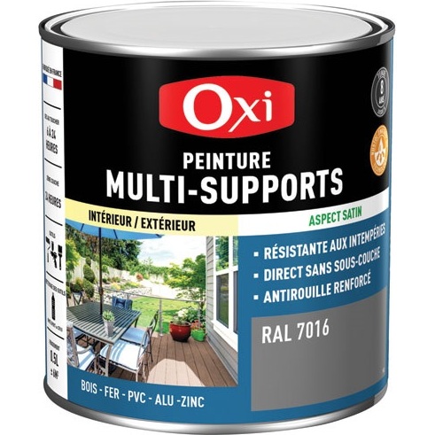 Peinture Satin Multi-supports 0.5 L Top 3+ - Gris Anthracite