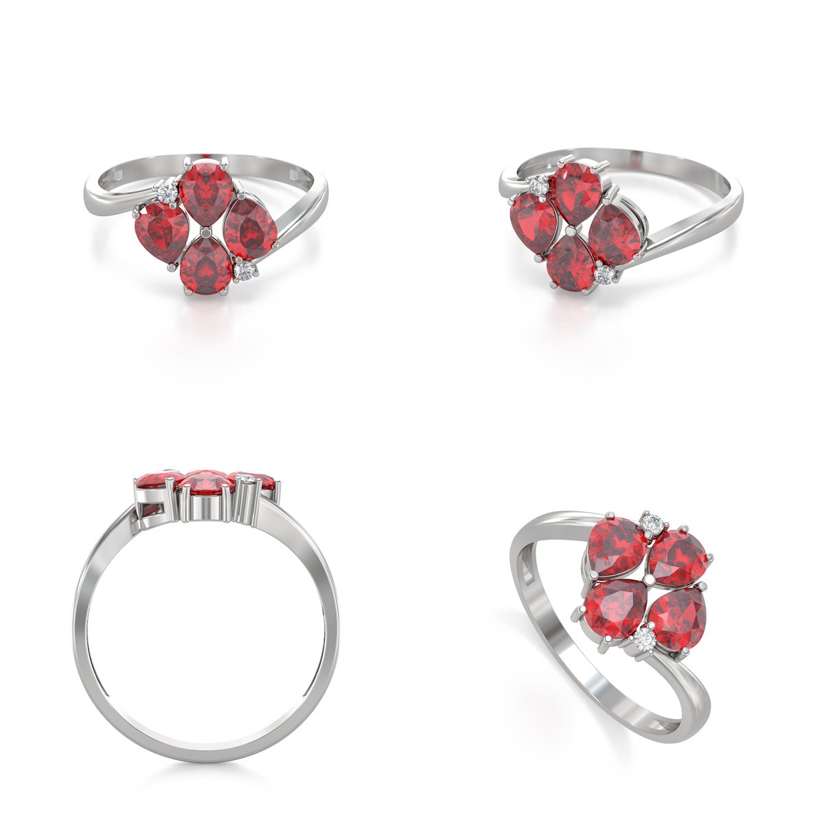 Bague Rubis et diamants sur Argent 925 1.87grs