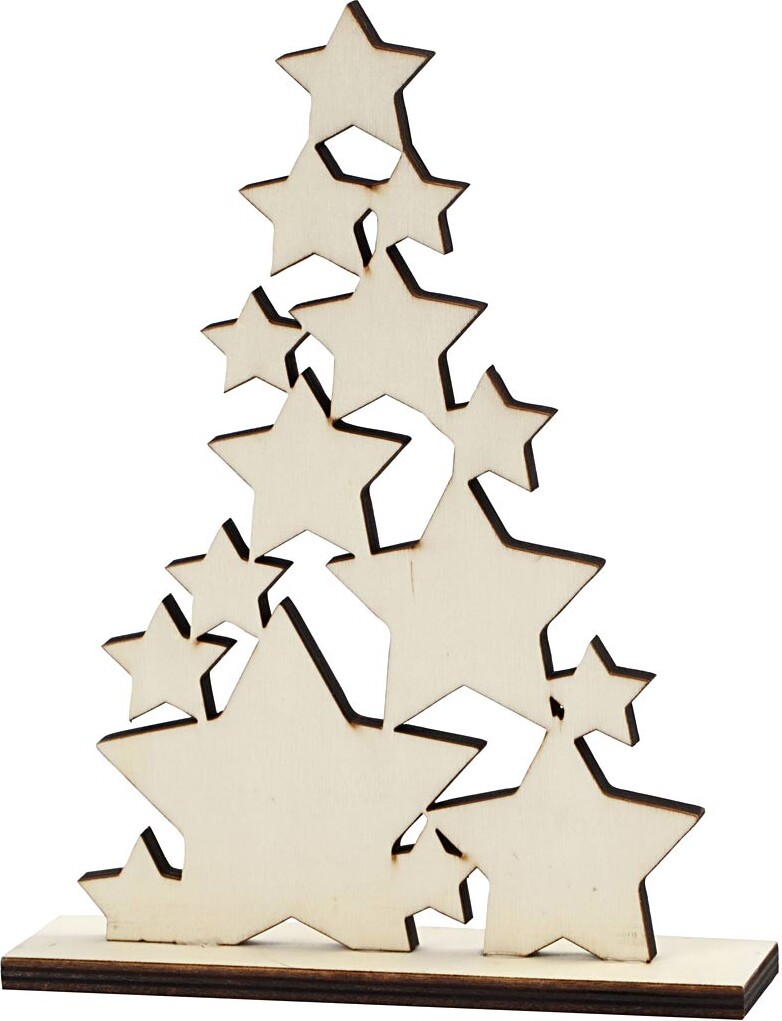Juletræ I Træ - Stjerner - Julepynt - H 19,6 CM