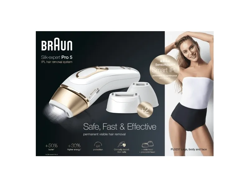Braun Silk-expert Pro Silk·Expert Pro 5 PL5237, Hvid, Guld, Intenst pulserende lys (IPL),