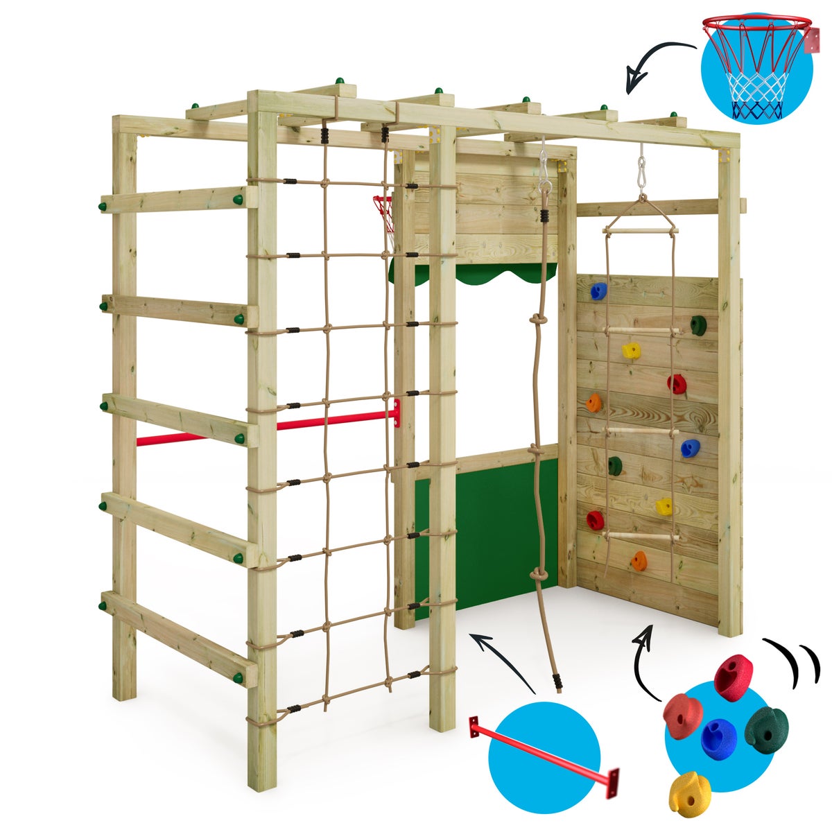 WICKEY Klimrek Speeltoren Smart Action Tuin Speeltoestel met Klimwand en Speelaccessoires - Groen