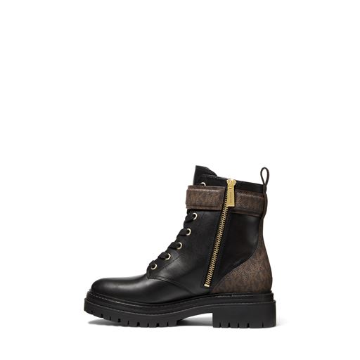 Michael Kors Parker Leather Combat Støvler, Sort/Brun, 40