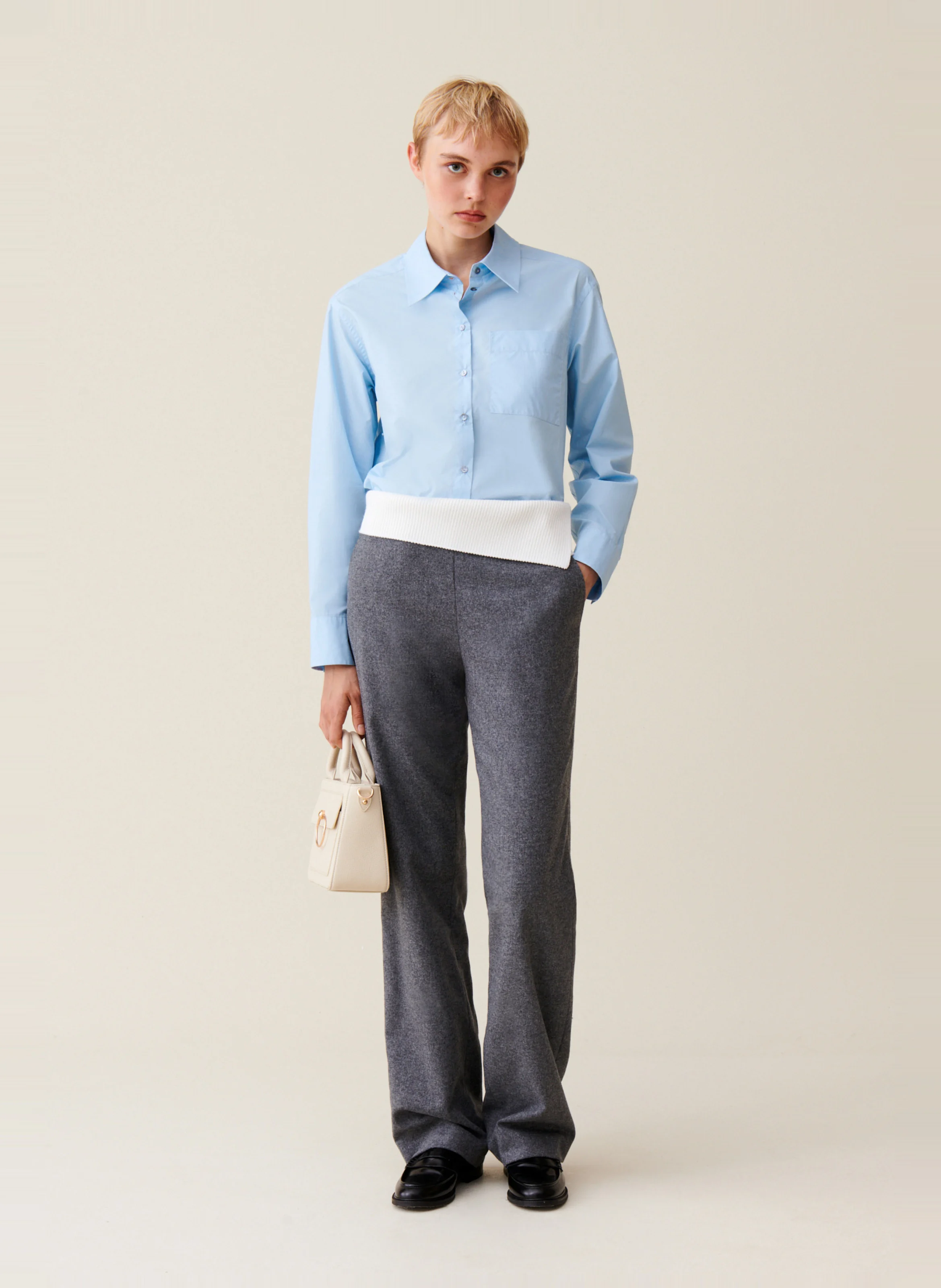 Pantalon droit en laine mélangée | Gris