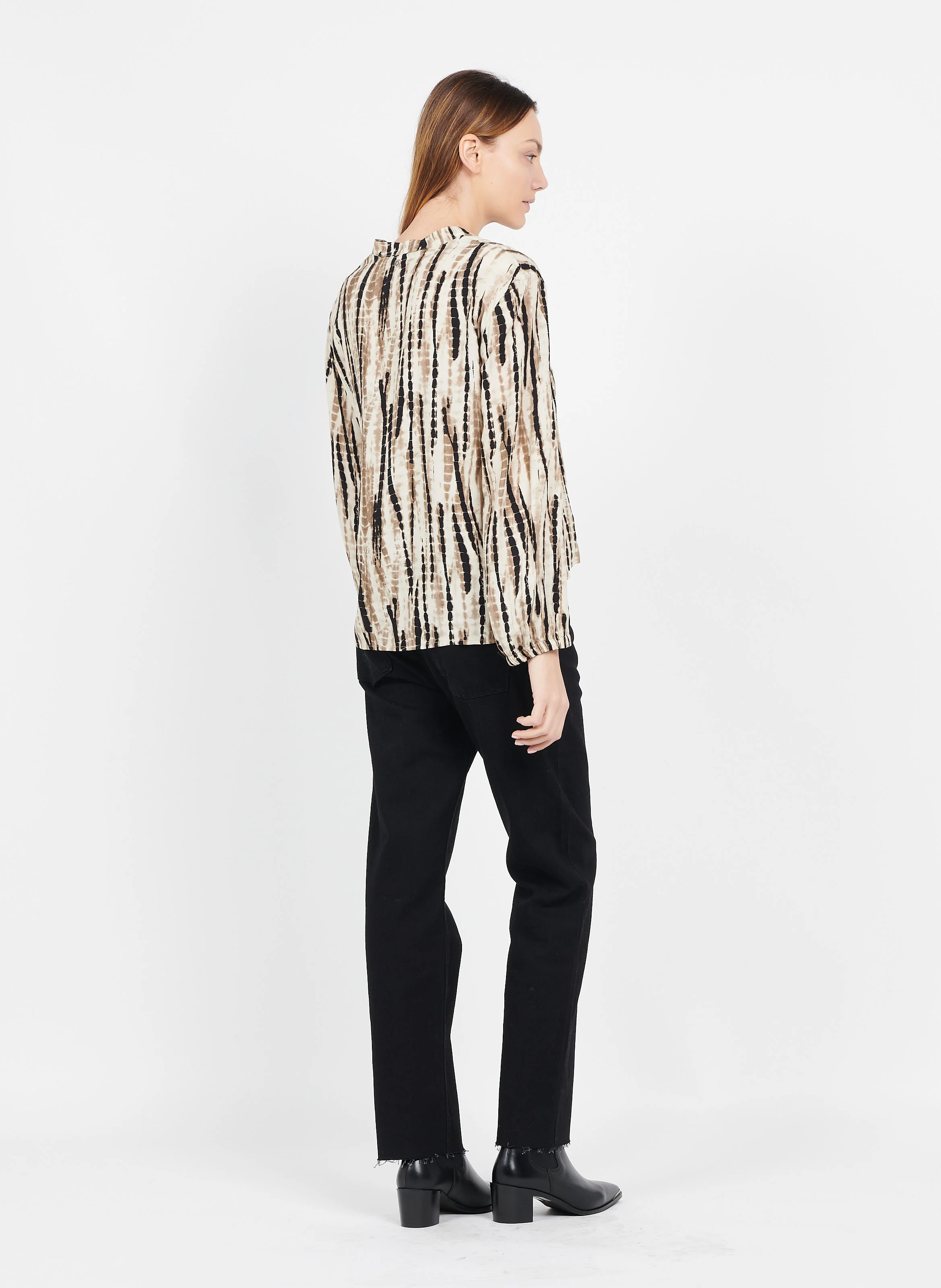 Blouse imprimée à Col V Profond en viscose| Beige