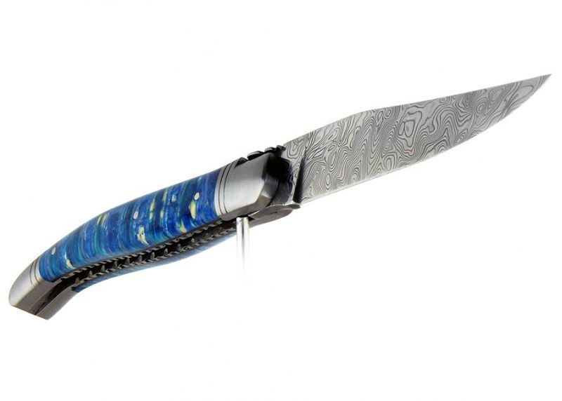 VENDU - Couteau Laguiole avec un manche en molaire de Mammouth teintée bleu