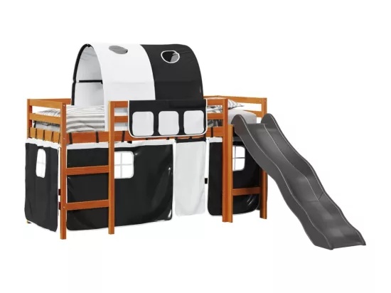 Lit mezzanine enfants et tunnel blanc/noir 90x200 cm pin massif