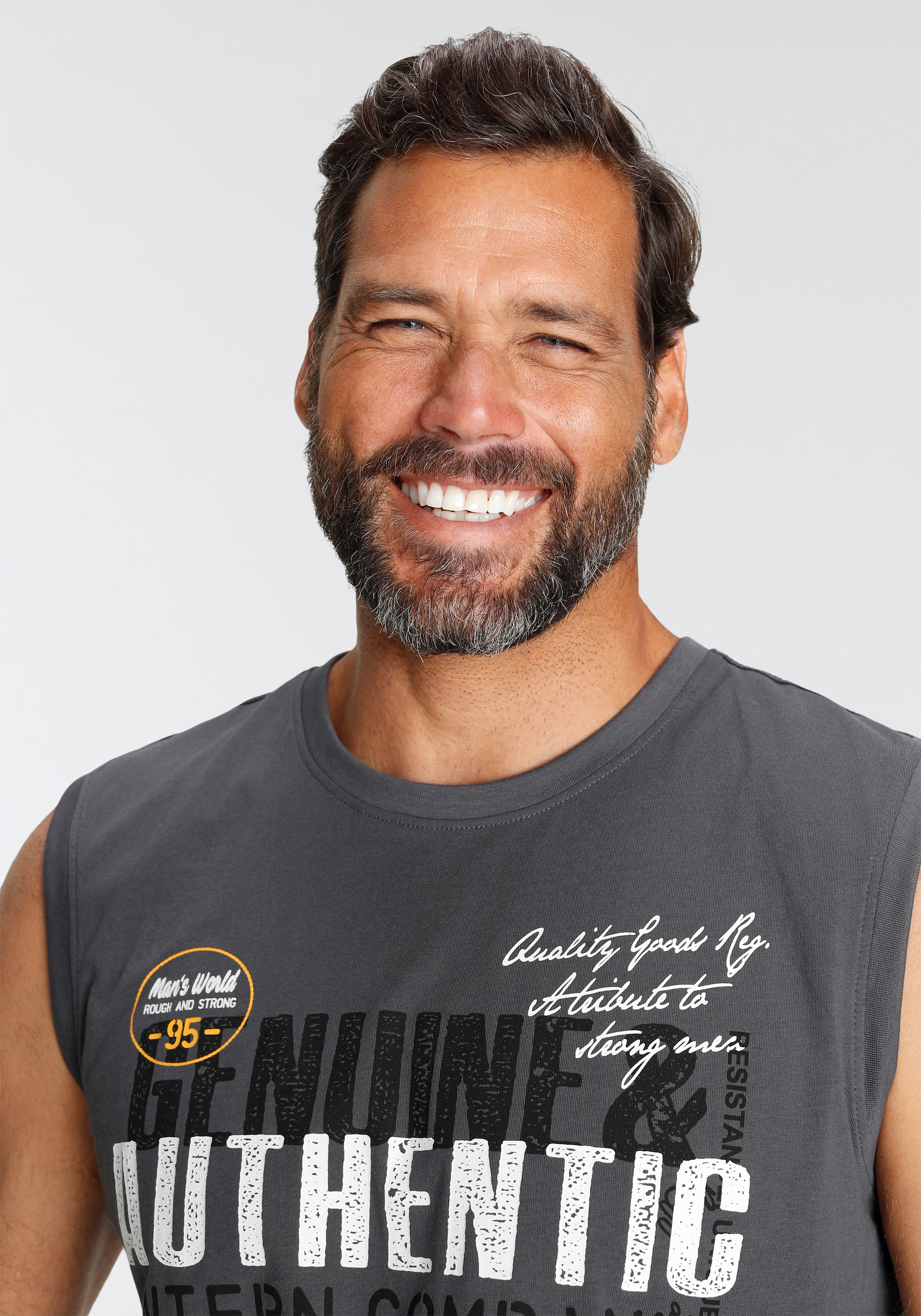 Man's World Muscleshirt , ohne Ärmel,  bedruckt,  Rundhalsausschnitt,  aus Baumwolle