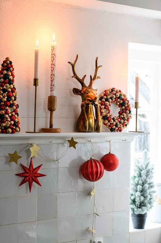 Intratuin - Kerstkrans Trevi - Rood Groen Goud - D 25 H 6 cm
