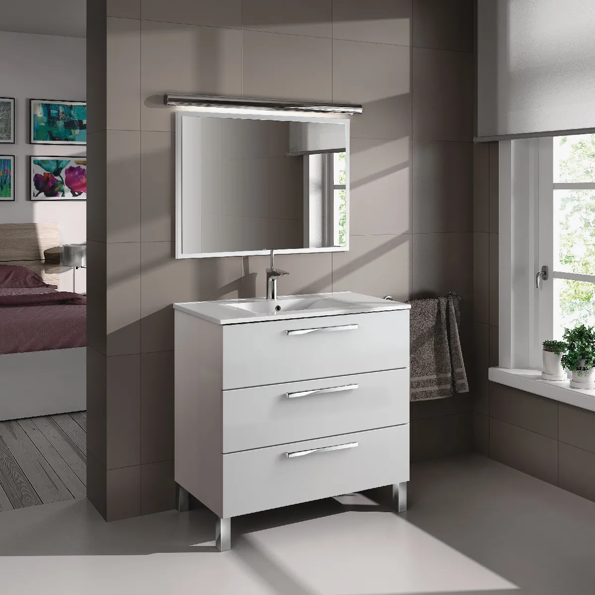 Alter Meuble sous-vasque 80x86x45 cm blanc brillant