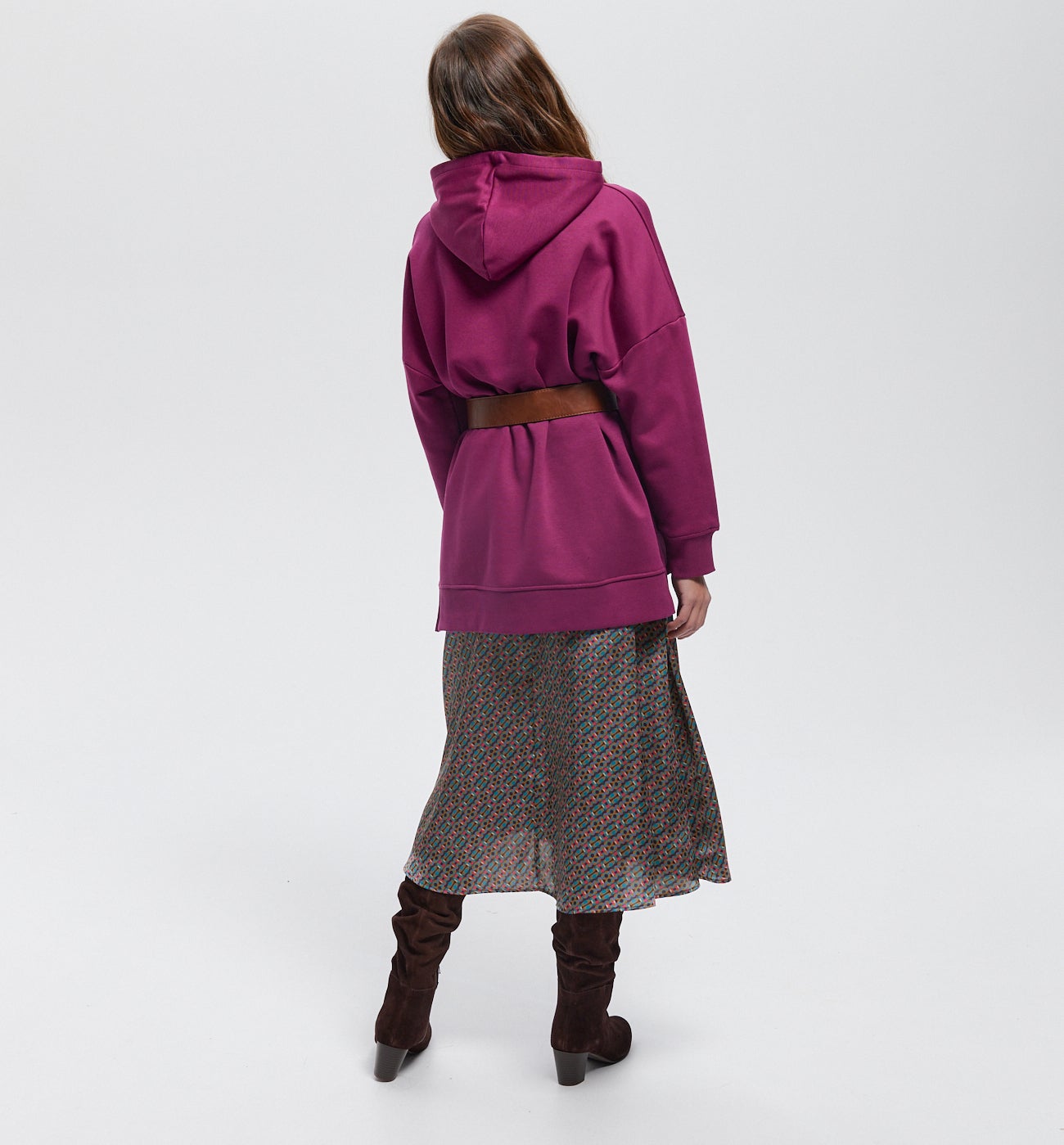 Jupe midi en satin imprimé - Imprimé vert