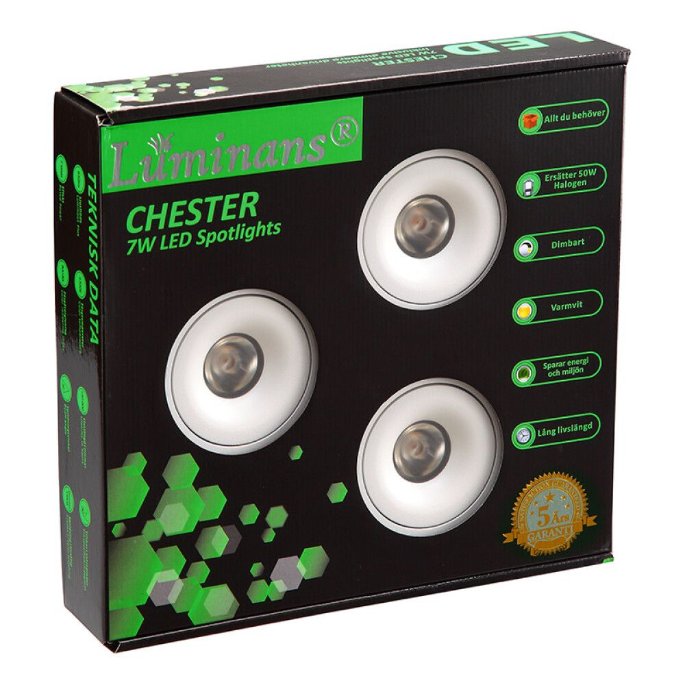 DOWNLIGHT LUMINANS CHESTER 3X7W HVIT 3PK