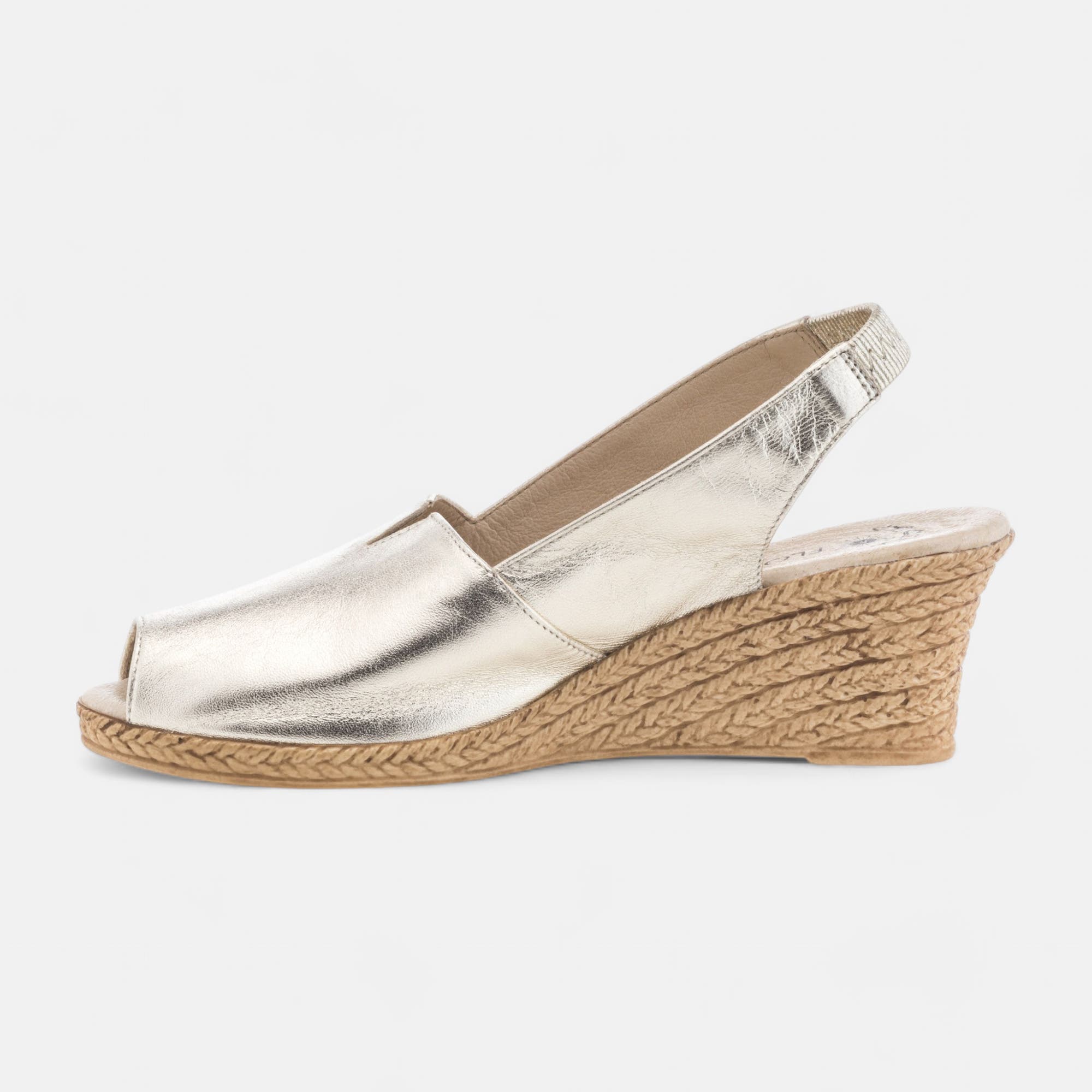 Nu-pieds confort à talon compensé Femme en cuir or