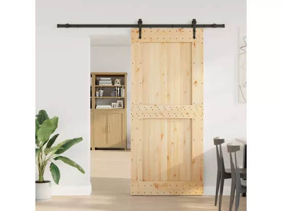 Porte coulissante et kit de quincaillerie 100x210 cm pin massif