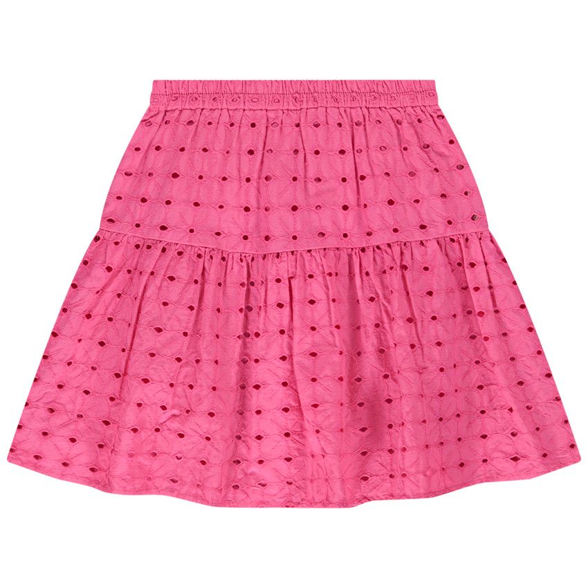 Jupe courte en broderie anglaise pour fille - Fuchsia