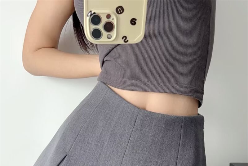 Bazer - Mid Rise Plain Pleated Mini A-Line Skort