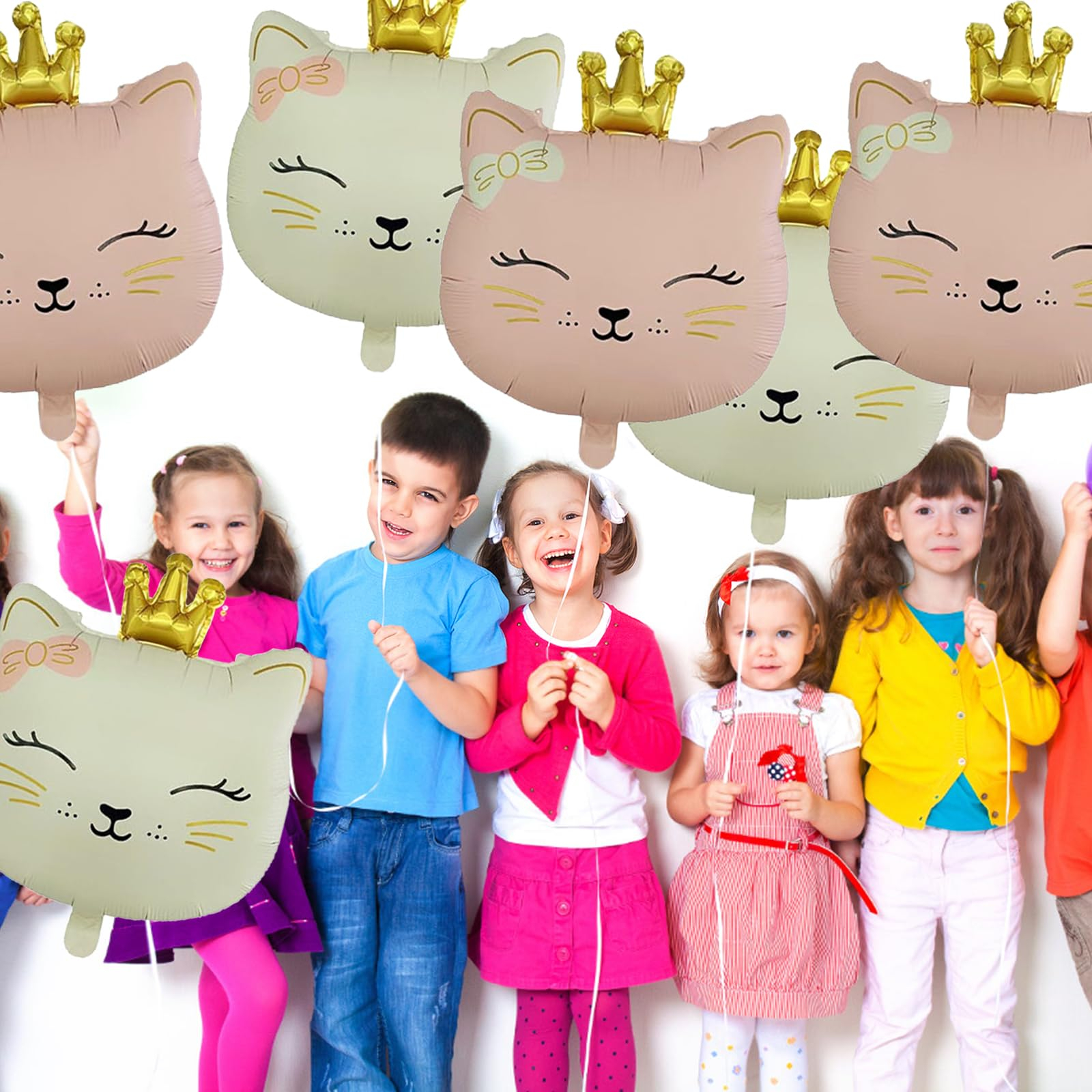 (6er Set) 53x45cm Kinder Geburtstags Party Ballon Folien Party Deko Luftballon - Katze mit Krone