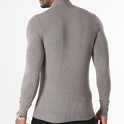 Pull Col Cheminée Gris Chiné