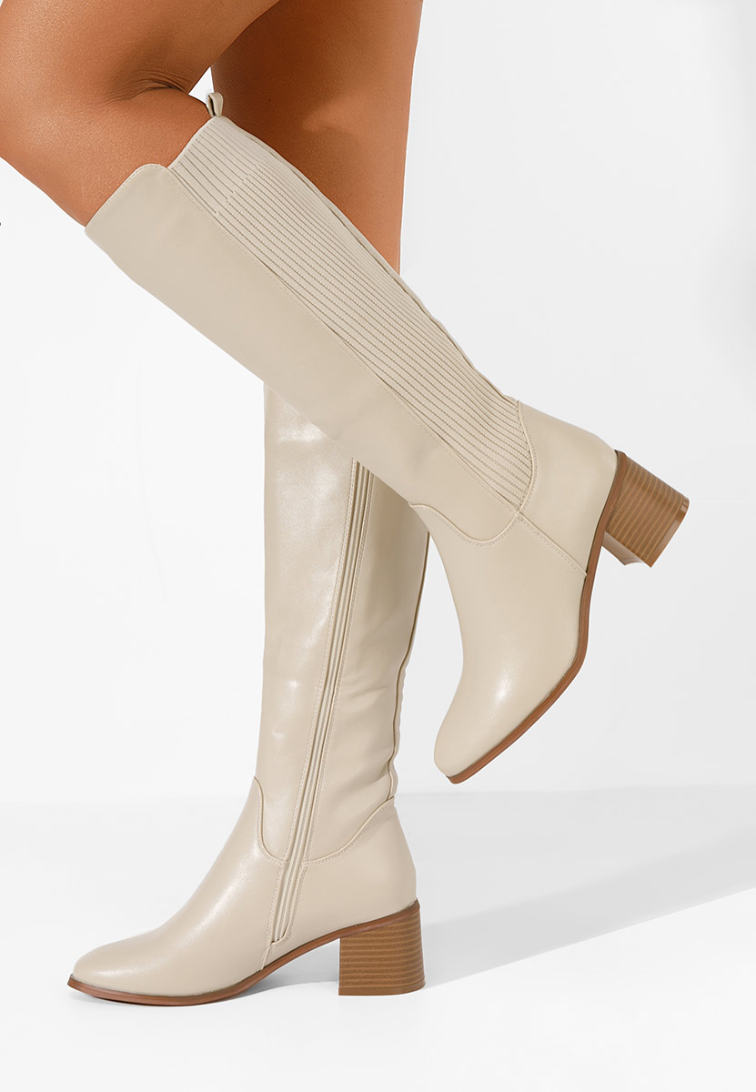 Bottes à talon carré beige Seshia