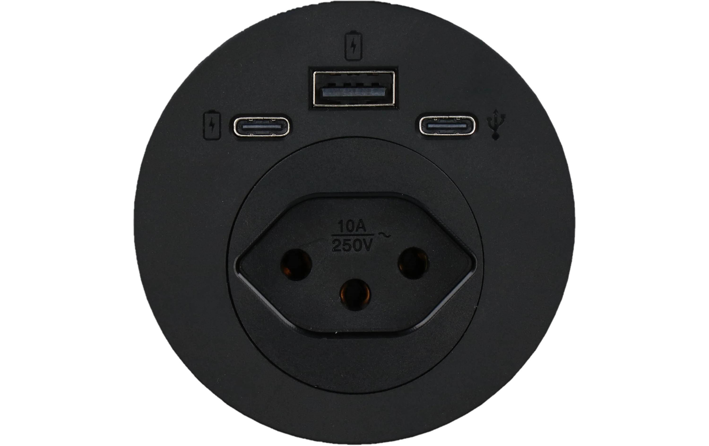 Anschlussfeld Einbau 1x Typ 13, USB-A/C SchwarzTischeinbaudose mit USB-Anschlüssen