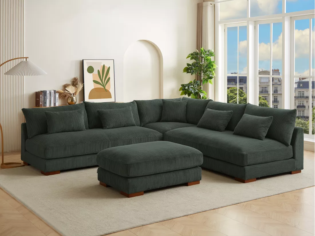 Pouf en velours côtelé vert SPERONE de Pascal Morabito