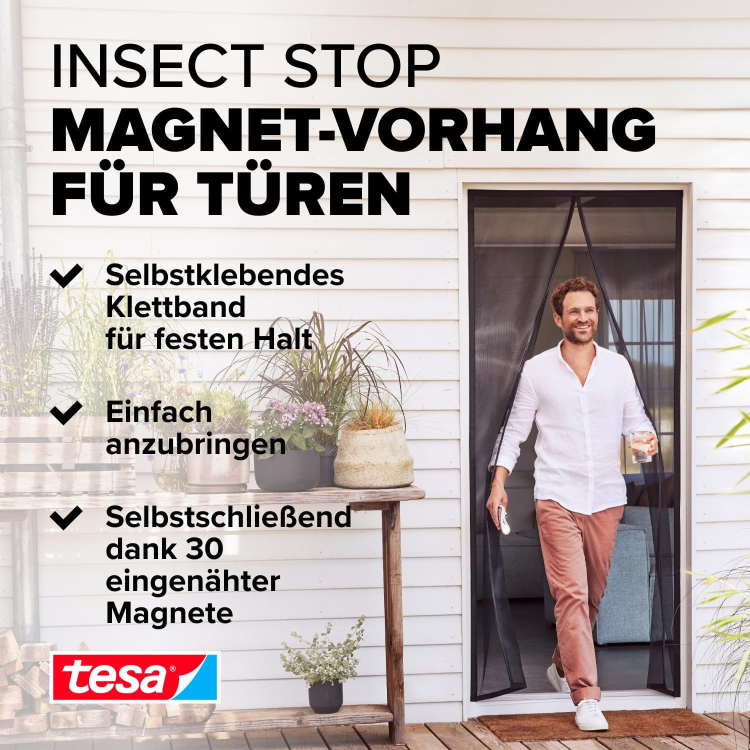 (120x240cm) XL Magnetisches Fliegengitter Selbstschliessender Insektenschutz Vorhang für Balkon- / Terrassentüren (55394-00001-00) - Anthrazit