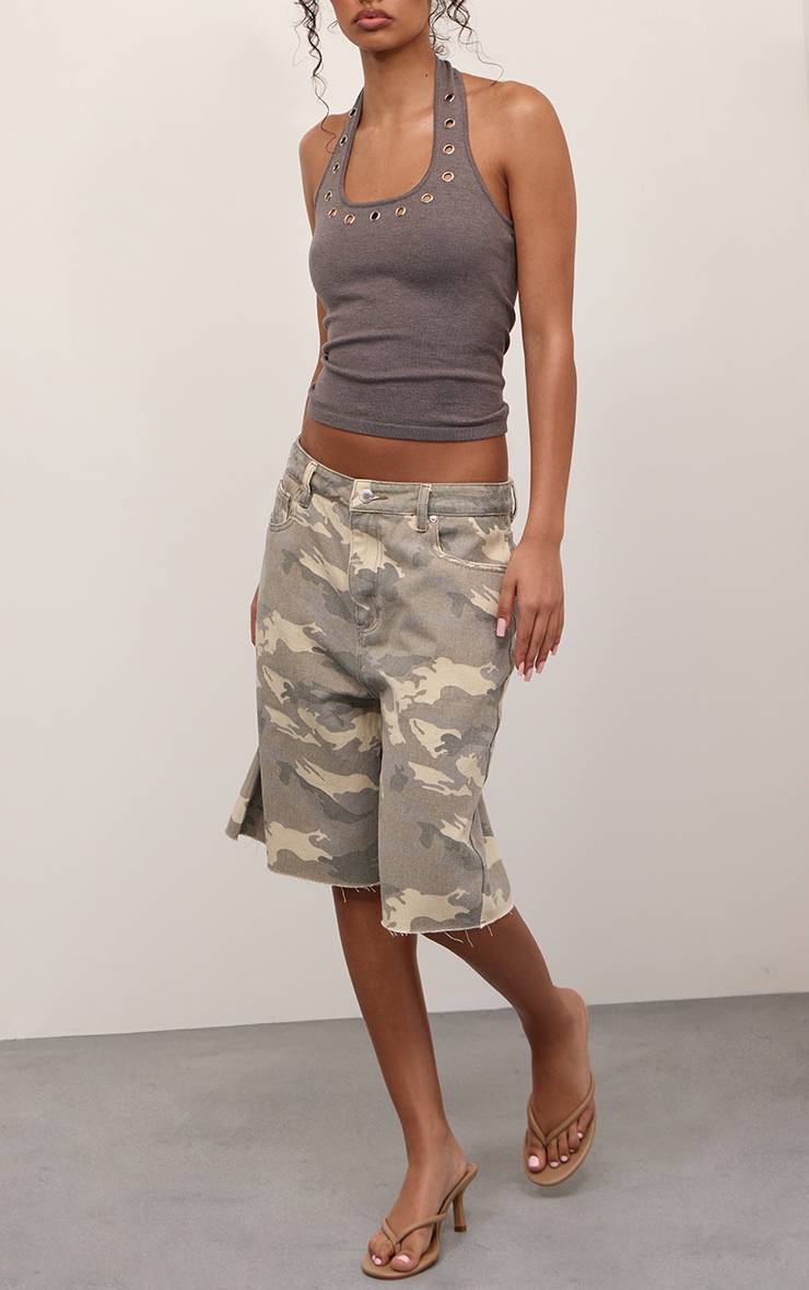 Charbon Top Tricoté À Col Licou Avec Détails D'œillets Métalliques