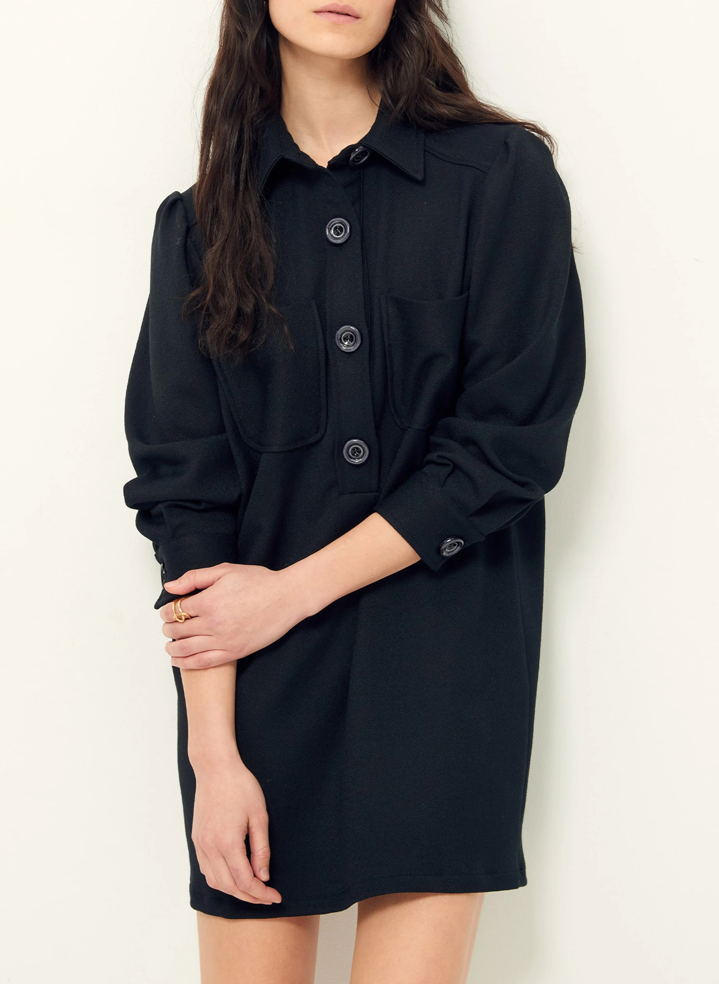 Robe courte col classique | Noir