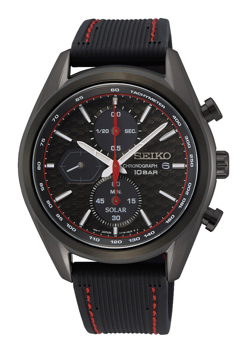 Seiko Herrenchronograph Solar Macchina Sportiva Schwarz