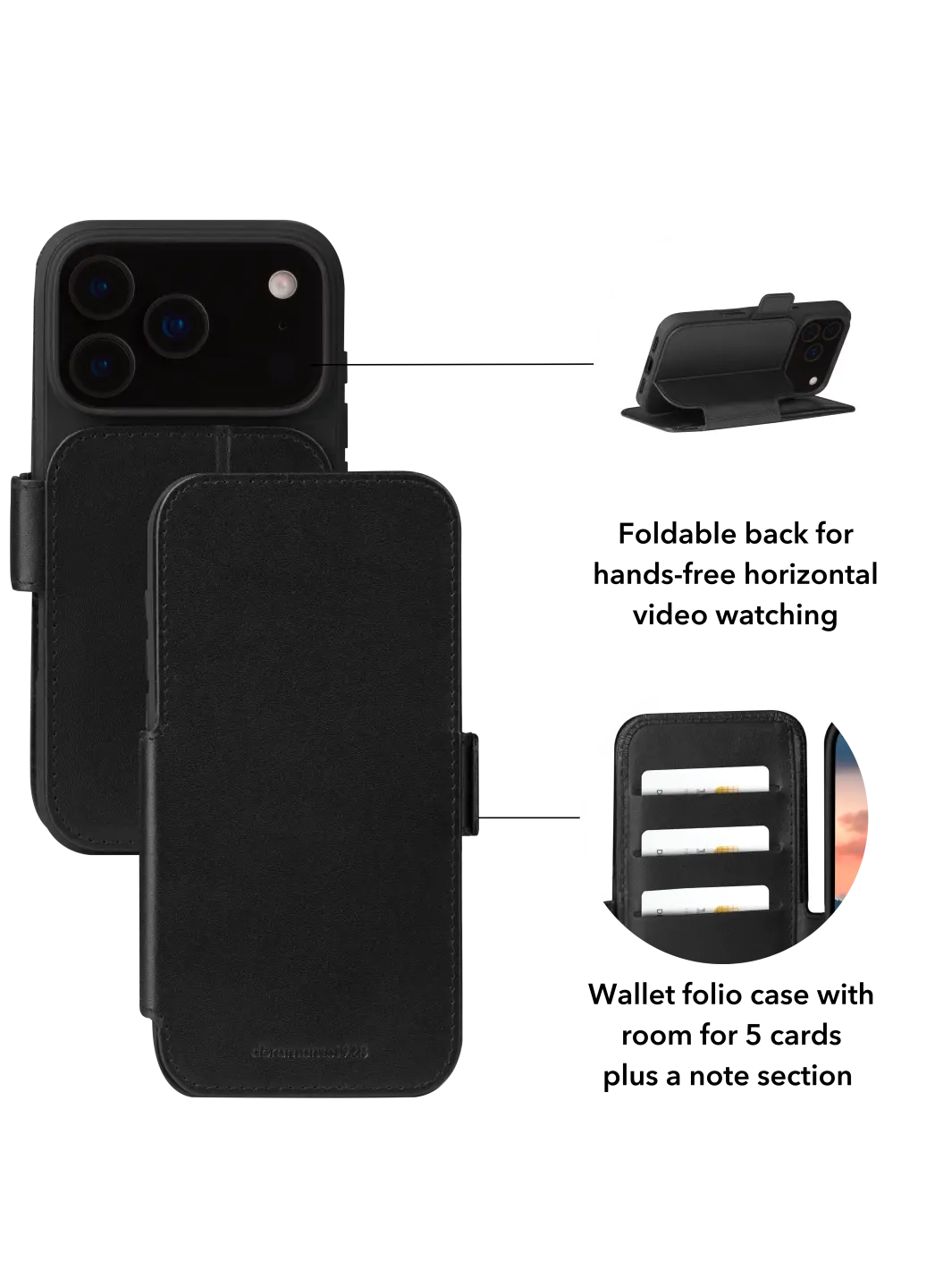 iPhone 17 Pro Echtleder Tasche mit RFID Schutz Copenhagen (CO63GTBL6617) - Schwarz