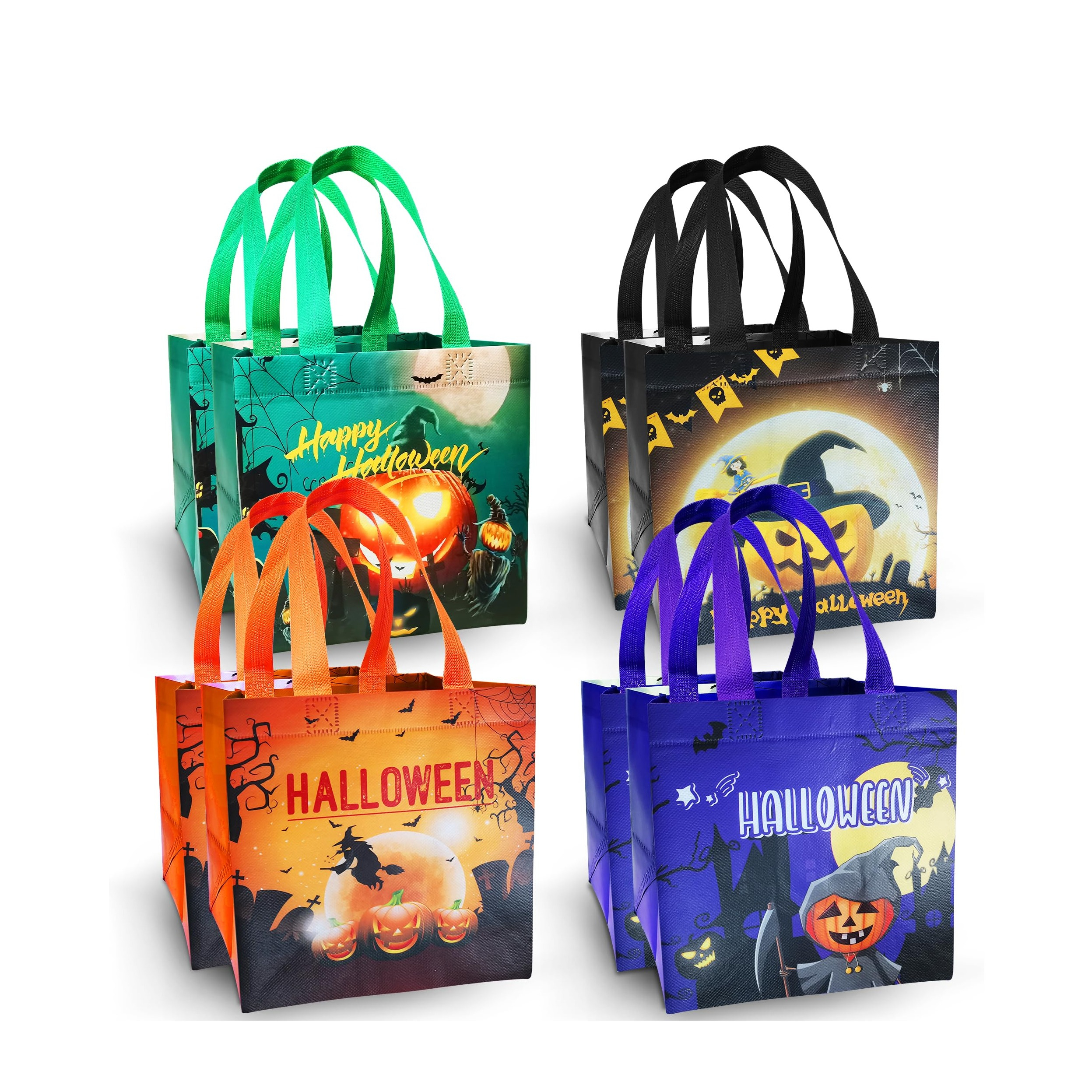 (8er Set) 21x20cm Halloween Süssigkeiten Tüte Candy Gift Bag Grusel Tasche - Happy Halloween