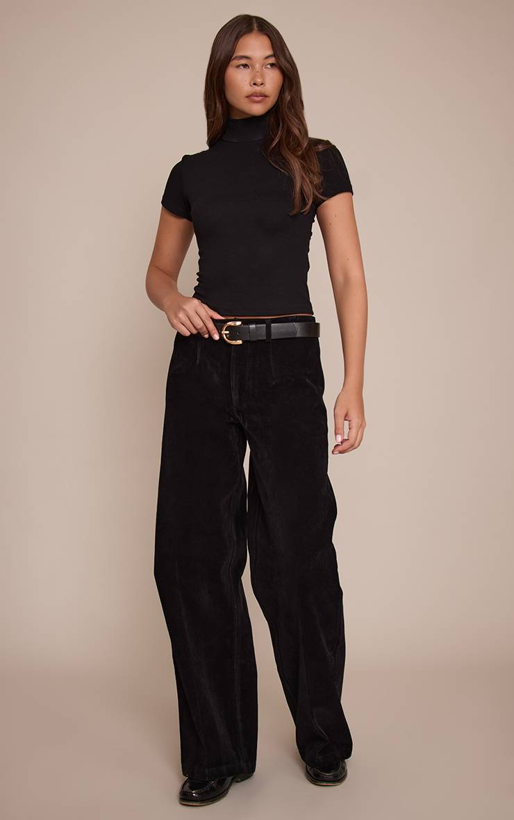 Noir Pantalon Droit En Synthétique