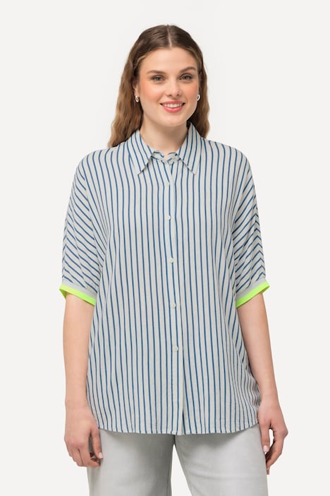 Hemdbluse, Leinenmix, Oversized, Hemdkragen, Halbarm