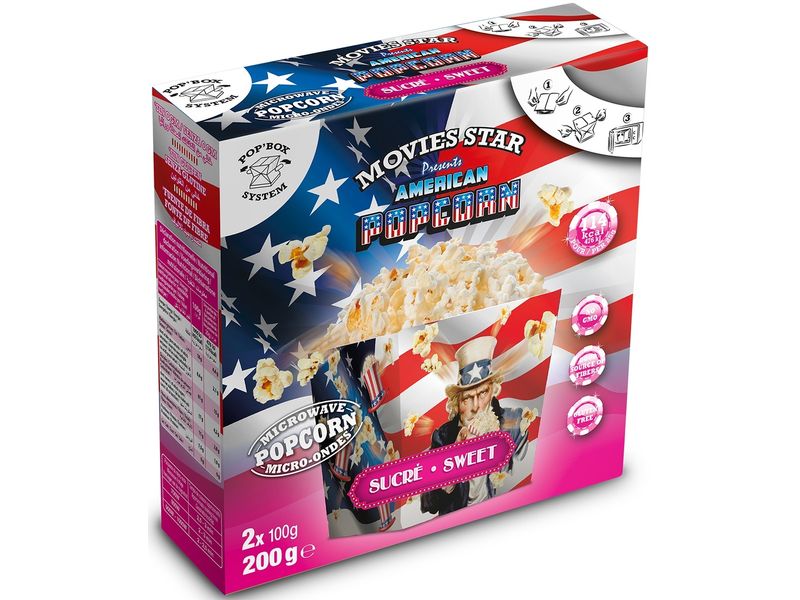 Movies Star Pop Box Mikrowellen Popcorn Zucker 2 x 100 g Gezuckerte Maiskörner für Popcorn