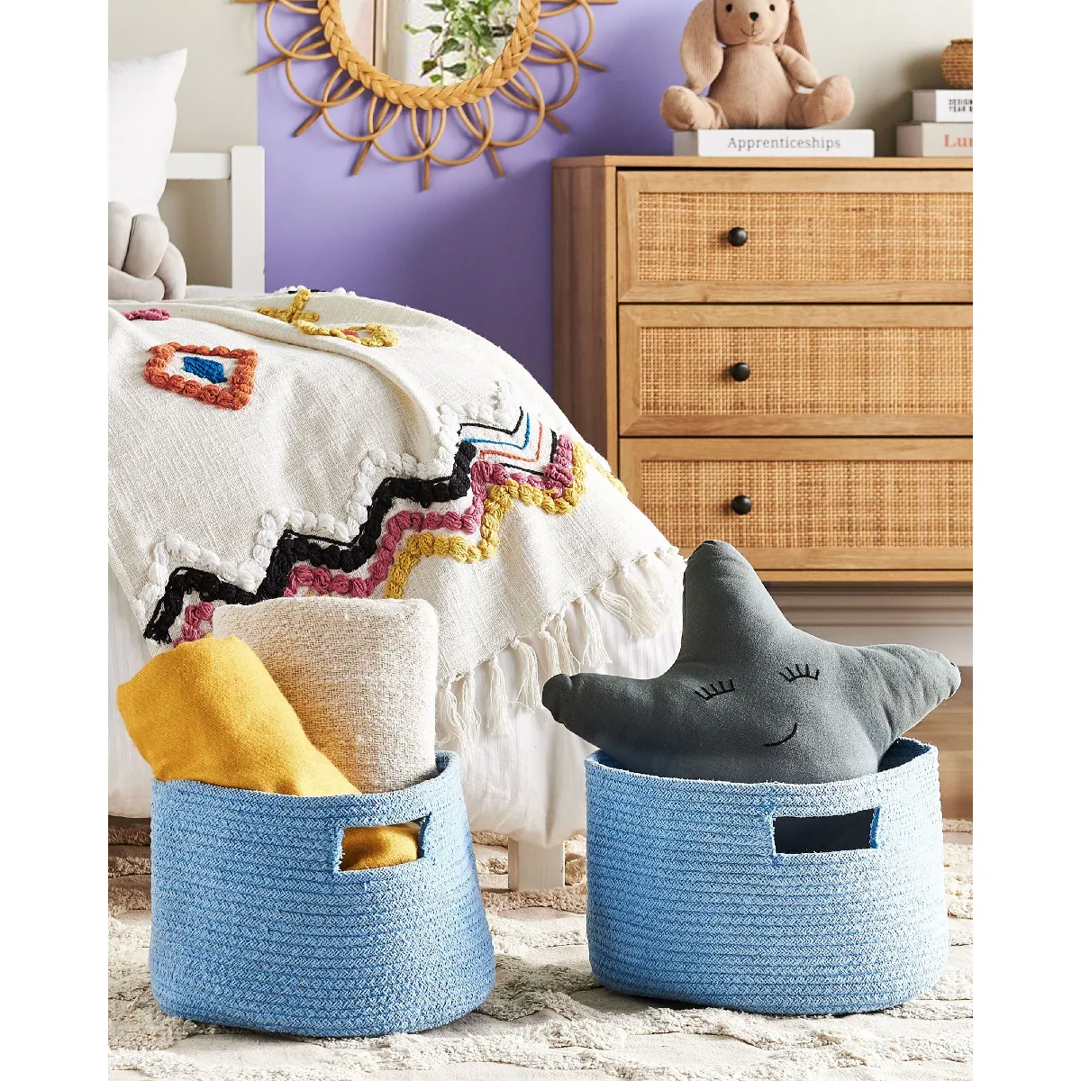 Beliani CHINIOT - Lot de 2 paniers en coton bleu