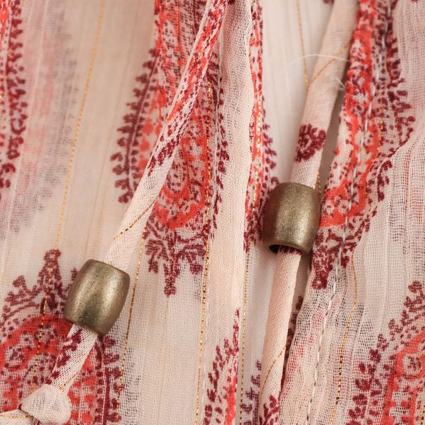 Avauntgardo - Blouse met lange mouwen, opstaande kraag, paisleyprint, volant en strik aan de voorkant