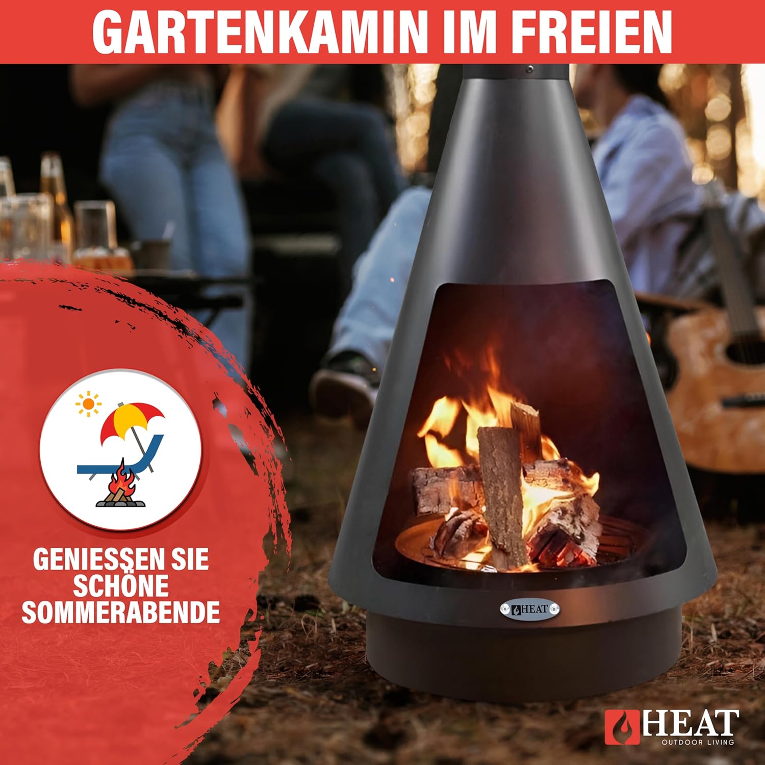 La Luz 140 - Gartenkamin Stahl– Terrassenkamin – Gartenkamine – Gartenofen & Terrassenheizung – Holzofen – Feuerstelle für den Außenbereich – Hohe Qualität – 50x50x140 cm