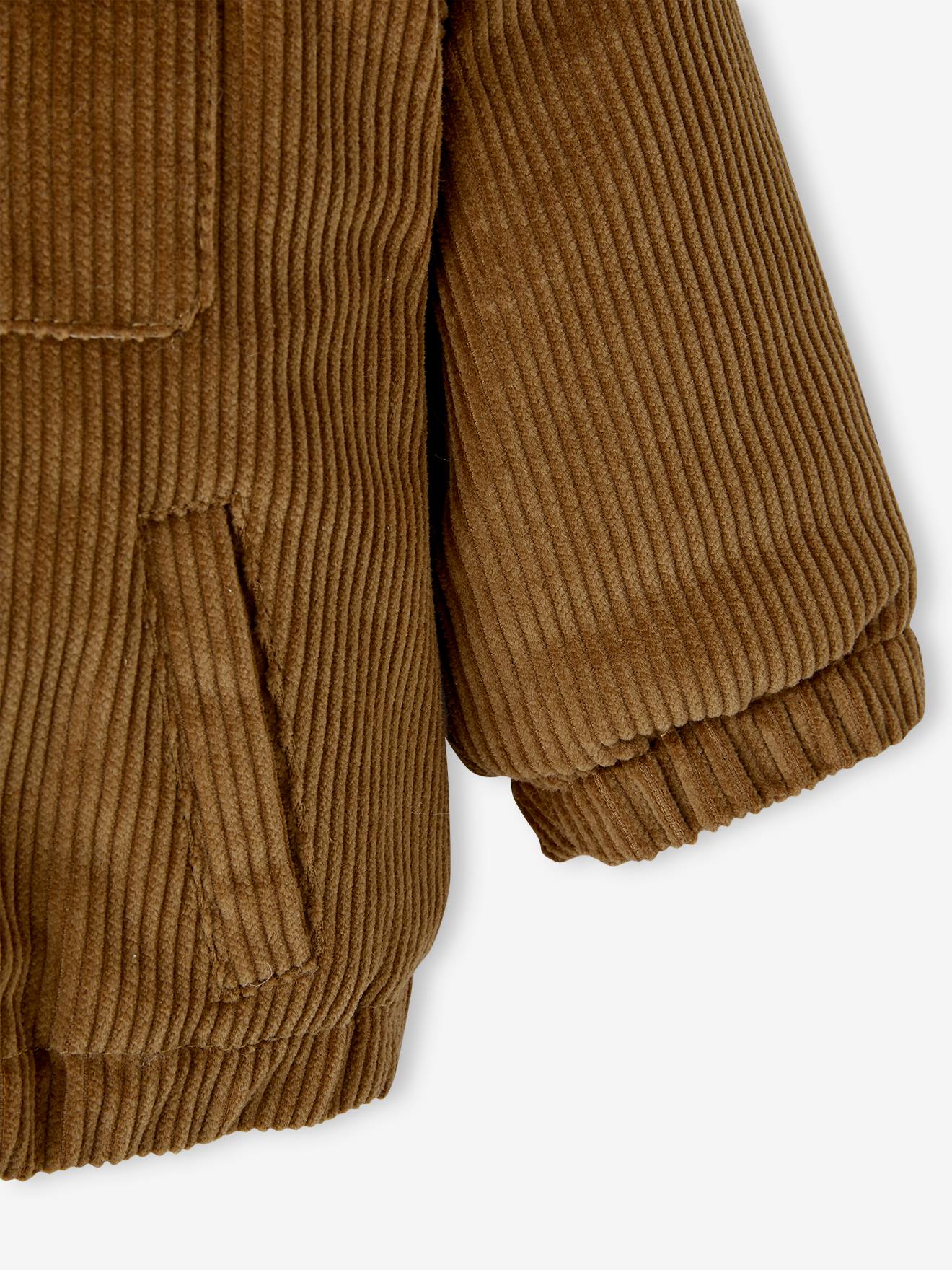 Jaqueta de veludo cotelê com forro de sherpa, para bebê, marrom claro liso com estampas.