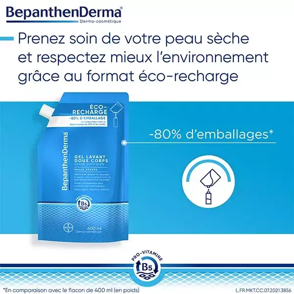 BepanthenDerma® Gel de Banho Suave para Pele Seca e Sensível - Refil Ecológico 400ml